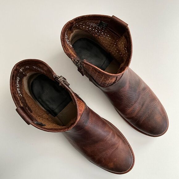 Sonora Isabella Leather Western Distressed Ankle Boots Brown 10 - Picture 11 of 12